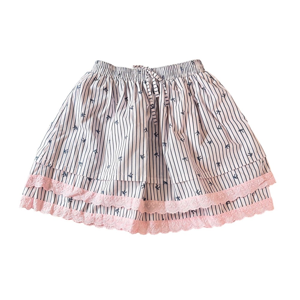 Cloud Ten Cottagecore Striped Bow Skort Pink Lace Trim Skirt Shorts XS NWOT New - Picture 2 of 9